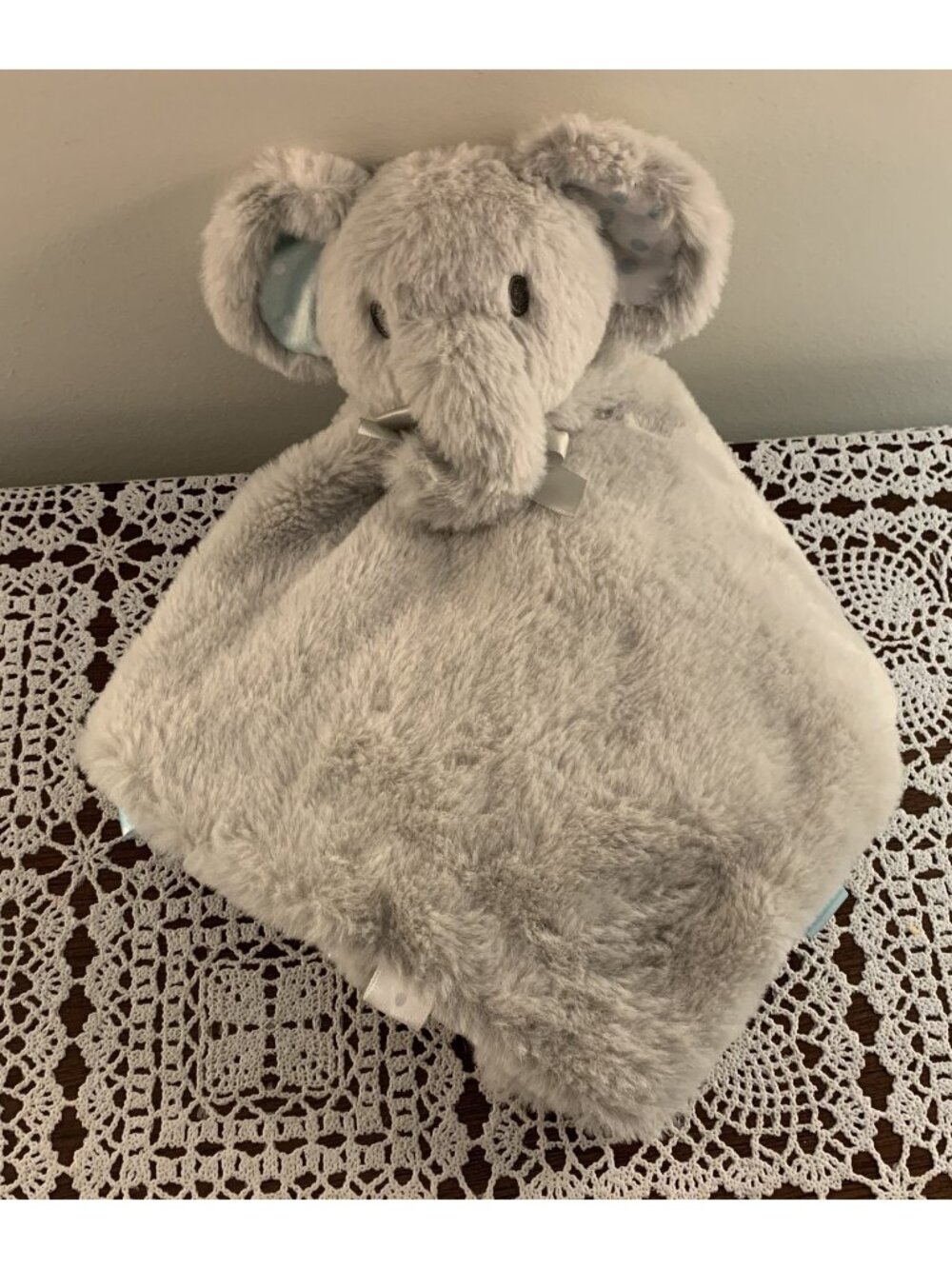 Kelly Toy Elephant Gray Lovey Baby Security Blanket Soothing Ribbon 14 x 14 In
